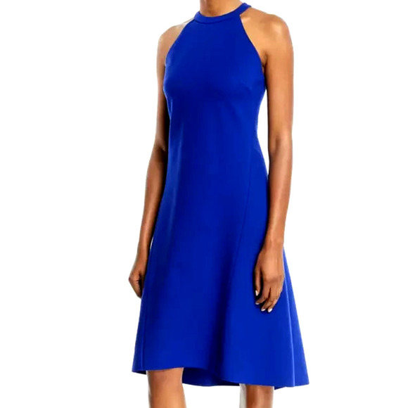 Elie Tahari Mellie Halter Dress Size 8 Blue Spring Summer Ponte Knit Stretch NWT - Picture 1 of 11